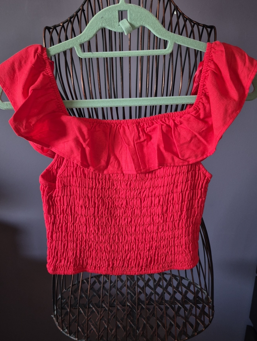 Women’s Red Off-Shoulder Ruffle Top - Picture 4 of 4